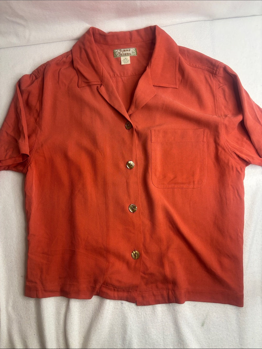 Vintage Tommy Bahama 100% Silk Short Sleeve Camp Shirt in Orange